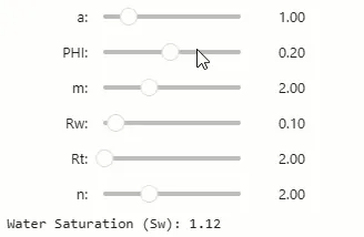 Using ipywdigets to interactively change key Archie parameters. Image by the author. Using ipywdigets to interactively change key Archie parameters. Image by the author.